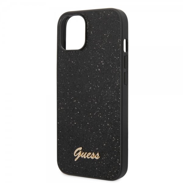 Guess iPhone 14 Plus Suojakuori Glitter Flakes Metallilogo Musta