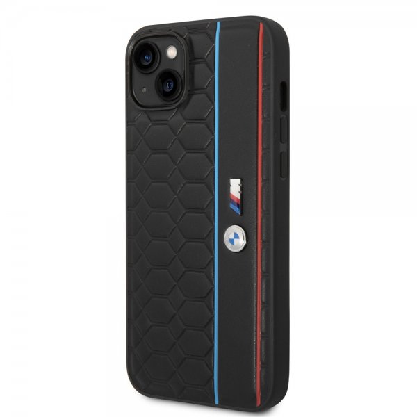 BMW iPhone 14 Plus -kuori, kuusikulmiokuvio, musta