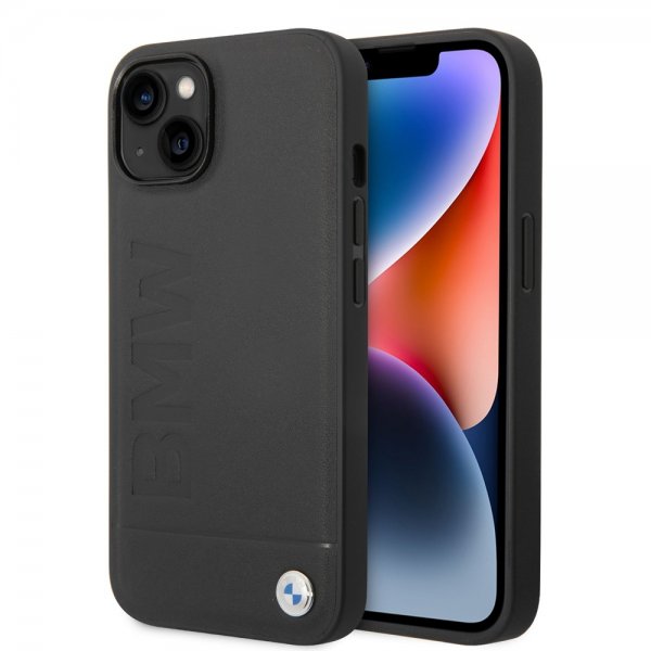 BMW iPhone 14 Plus Kuori Hot Stamp Metallilogo Musta