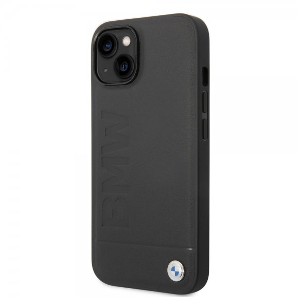 BMW iPhone 14 Plus Kuori Hot Stamp Metallilogo Musta