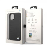 BMW iPhone 14 Plus Kuori Hot Stamp Metallilogo Musta