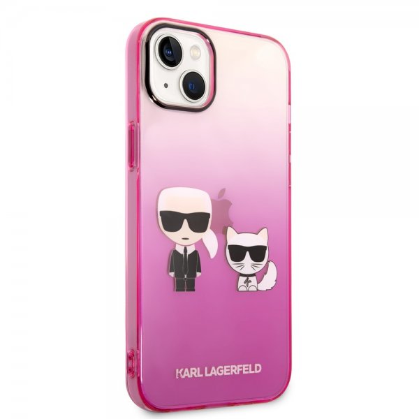 Karl Lagerfeld iPhone 14 Plus -suojakuori Karl & Choupette Gradient Pink