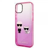 Karl Lagerfeld iPhone 14 Plus -suojakuori Karl & Choupette Gradient Pink