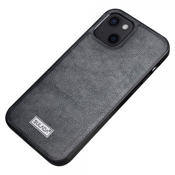 Sulada iPhone 14 Plus -kuori, nahkakuvioitu, musta