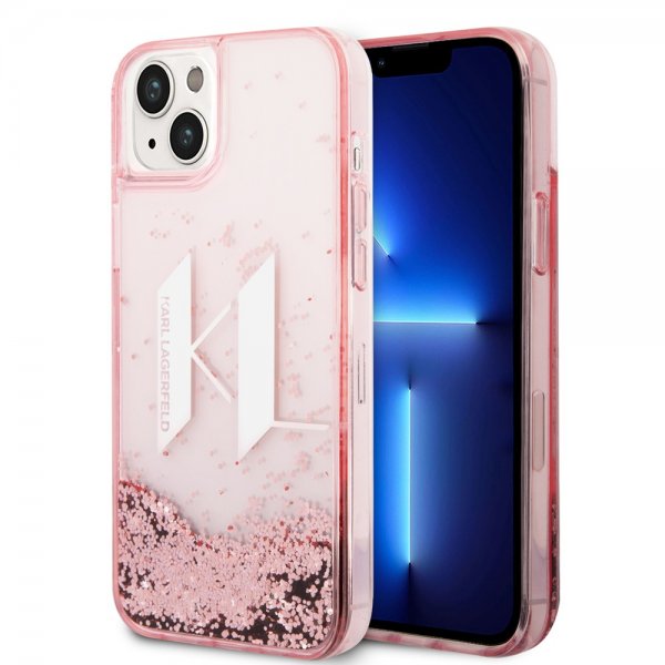 Karl Lagerfeld iPhone 14 Plus -suojakuori Liquid Glitter Big Logo, ruusukulta