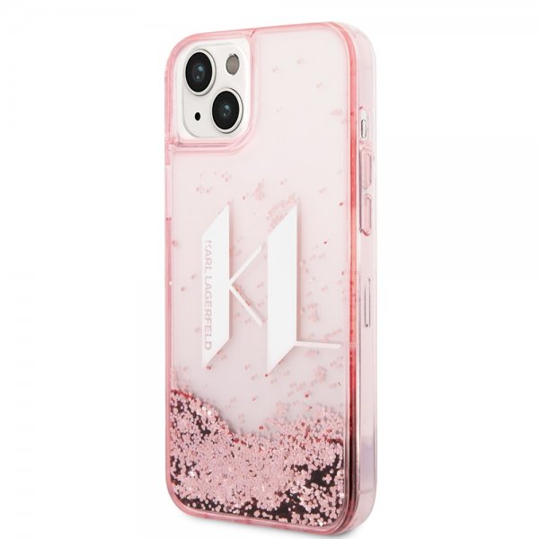 Karl Lagerfeld iPhone 14 Plus -suojakuori Liquid Glitter Big Logo, ruusukulta