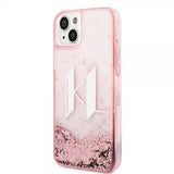 Karl Lagerfeld iPhone 14 Plus -suojakuori Liquid Glitter Big Logo, ruusukulta