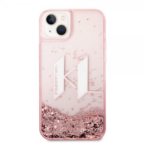 Karl Lagerfeld iPhone 14 Plus -suojakuori Liquid Glitter Big Logo, ruusukulta