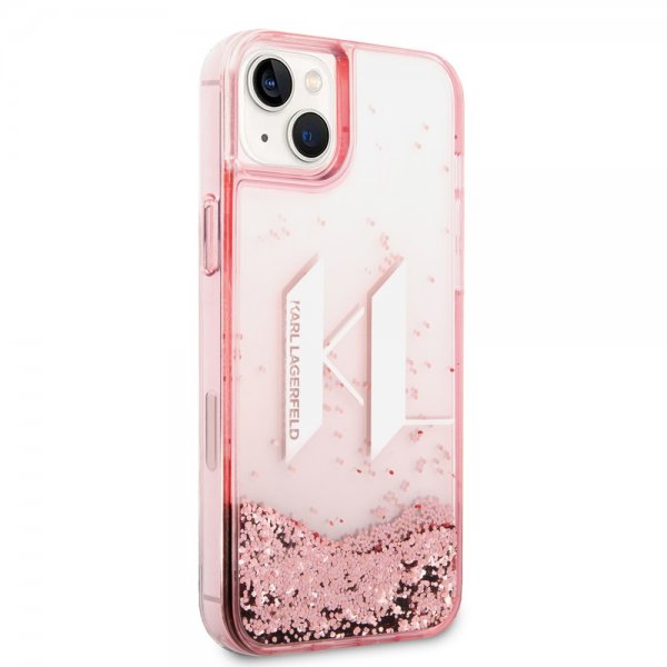 Karl Lagerfeld iPhone 14 Plus -suojakuori Liquid Glitter Big Logo, ruusukulta