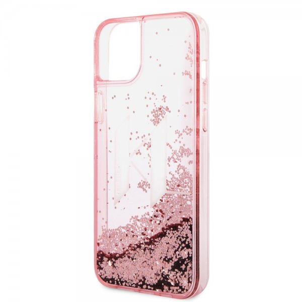Karl Lagerfeld iPhone 14 Plus -suojakuori Liquid Glitter Big Logo, ruusukulta