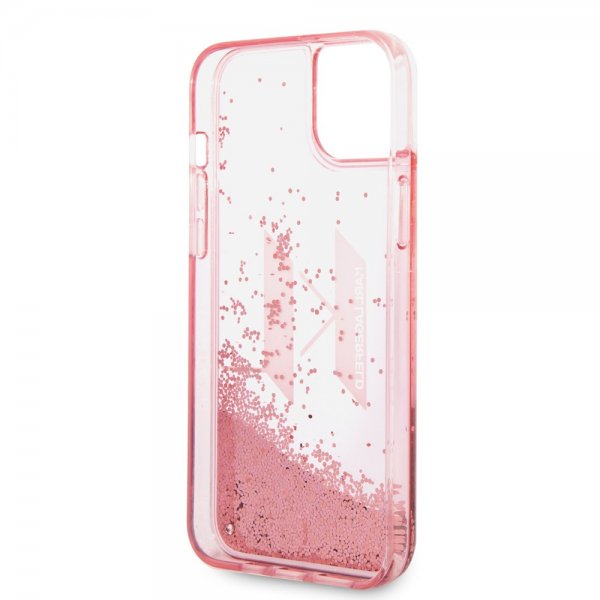 Karl Lagerfeld iPhone 14 Plus -suojakuori Liquid Glitter Big Logo, ruusukulta