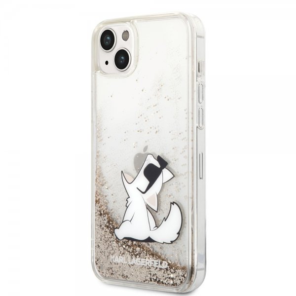 Karl Lagerfeld iPhone 14 Plus -suojakuori Liquid Glitter Choupette Kulta