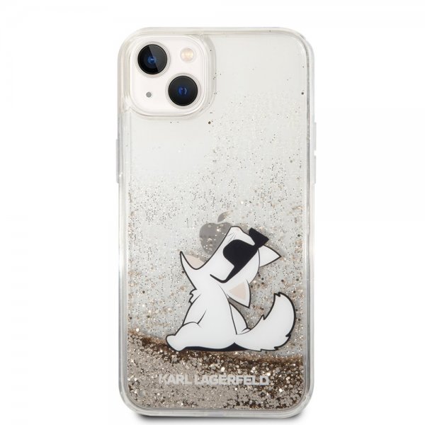 Karl Lagerfeld iPhone 14 Plus -suojakuori Liquid Glitter Choupette Kulta