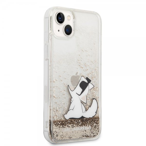 Karl Lagerfeld iPhone 14 Plus -suojakuori Liquid Glitter Choupette Kulta