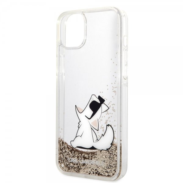 Karl Lagerfeld iPhone 14 Plus -suojakuori Liquid Glitter Choupette Kulta