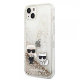 Karl Lagerfeld iPhone 14 Plus -kuori Liquid Glitter Karl & Choupette Gold