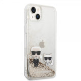Karl Lagerfeld iPhone 14 Plus -kuori Liquid Glitter Karl & Choupette Gold