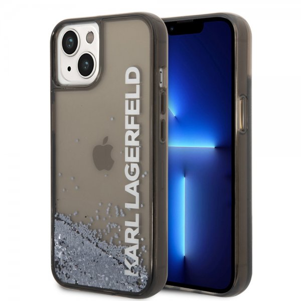 Karl Lagerfeld iPhone 14 Plus -suojakuori, Liquid Glitter, läpikuultava, musta