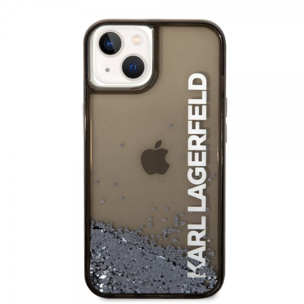 Karl Lagerfeld iPhone 14 Plus -suojakuori, Liquid Glitter, läpikuultava, musta
