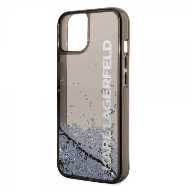 Karl Lagerfeld iPhone 14 Plus -suojakuori, Liquid Glitter, läpikuultava, musta