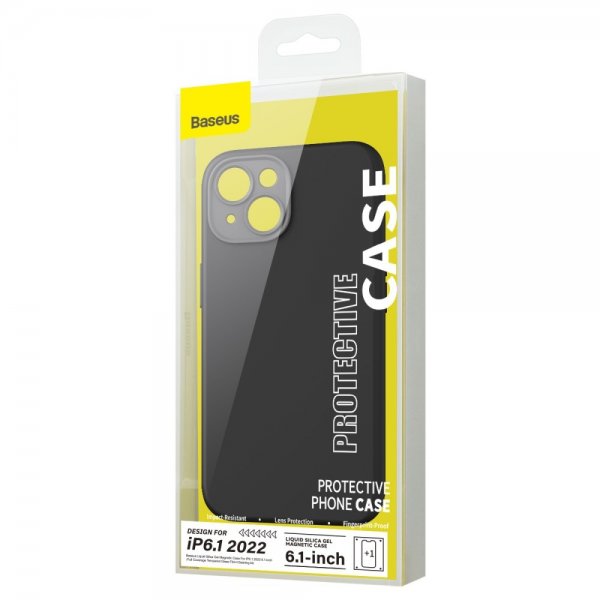 Baseus iPhone 14 Plus -kuori, Liquid Silica Gel MagSafe, musta
