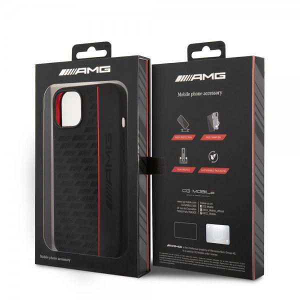 AMG iPhone 14 Plus -kuori Liquid Silicone Carbon Pattern musta