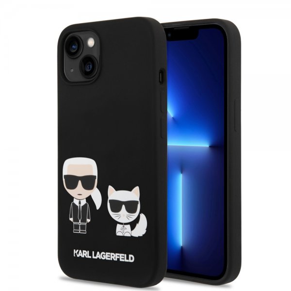 Karl Lagerfeld iPhone 14 Plus -kuori Liquid Silicone Karl & Choupette MagSafe, musta