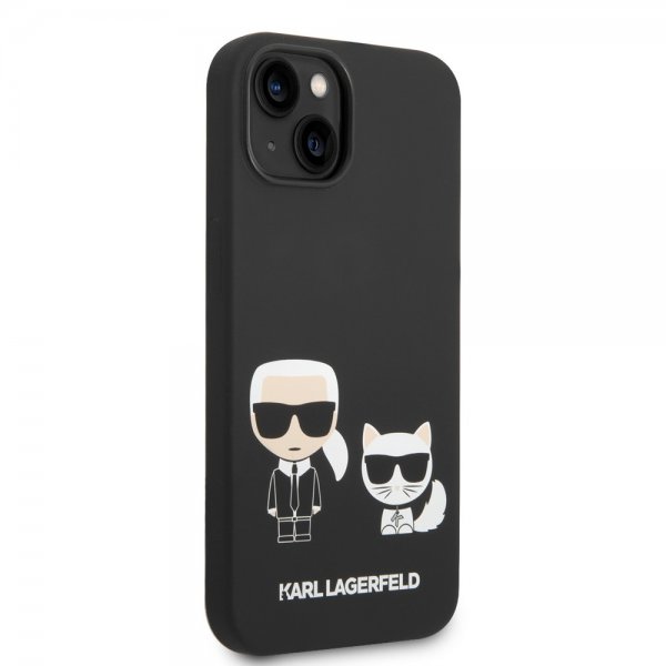 Karl Lagerfeld iPhone 14 Plus -kuori Liquid Silicone Karl & Choupette Musta
