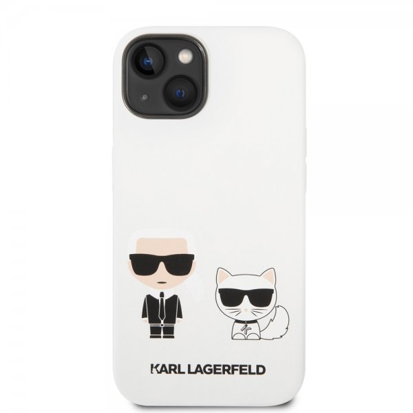 Karl Lagerfeld iPhone 14 Plus Kuori Liquid Silicone Karl & Choupette Valkoinen