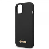 Guess iPhone 14 Plus -kuori Liquid Silicone Metal Logo, musta