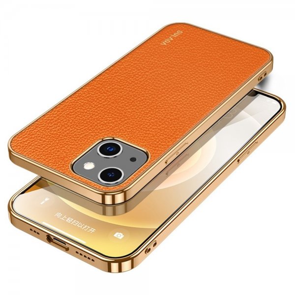 Sulada iPhone 14 Plus -kuori, litsikuvioitu, pinnoitetut reunat, oranssi