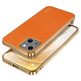 Sulada iPhone 14 Plus -kuori, litsikuvioitu, pinnoitetut reunat, oranssi