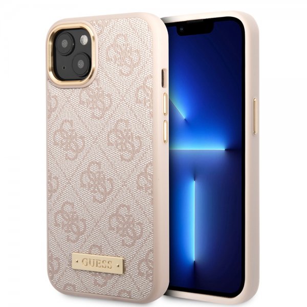 Guess iPhone 14 Plus Kuori Metallilevylogo MagSafe Ruusukulta