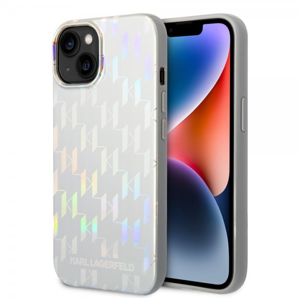 Karl Lagerfeld iPhone 14 Plus -suojakuori Monogram Iridescent Silver