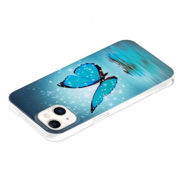 iPhone 14 Plus -kuori, sininen perhoskuvio