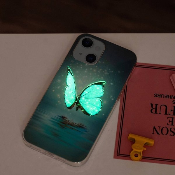 iPhone 14 Plus -kuori, sininen perhoskuvio