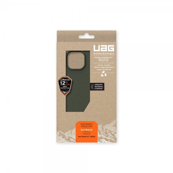 Urban Armor Gear (UAG) iPhone 14 Plus -suojakuori, Outback Biodegradable Cover, oliivi