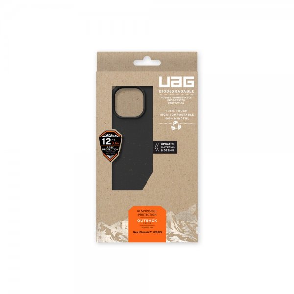 Urban Armor Gear (UAG) iPhone 14 Plus -kuori, Outback Biodegradable Cover, musta