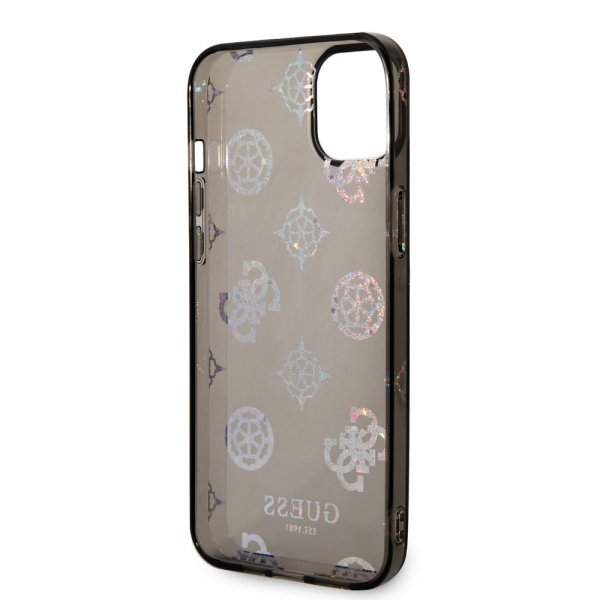 Guess iPhone 14 Plus Kuori Peony Glitter Musta