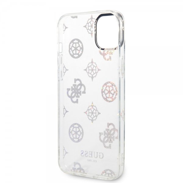 Guess iPhone 14 Plus -kuori, Peony Glitter White