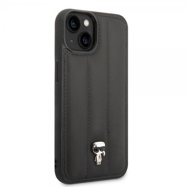 Karl Lagerfeld iPhone 14 Plus -kuori Quilted Nylon Puffy Case Ikonik Pin Musta