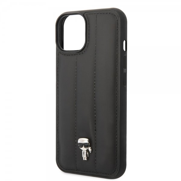 Karl Lagerfeld iPhone 14 Plus -kuori Quilted Nylon Puffy Case Ikonik Pin Musta