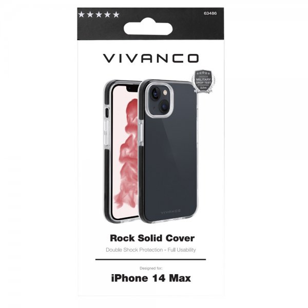 Vivanco iPhone 14 Plus -kuori Rock Solid, musta/kirkas