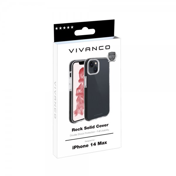 Vivanco iPhone 14 Plus -kuori Rock Solid, musta/kirkas
