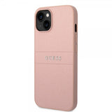 Guess iPhone 14 Plus -kuori Saffiano Metal Logo Stripes, pinkki