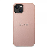 Guess iPhone 14 Plus -kuori Saffiano Metal Logo Stripes, pinkki