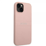 Guess iPhone 14 Plus -kuori Saffiano Metal Logo Stripes, pinkki