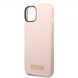 Guess iPhone 14 Plus -silikonikuori, metallilevy, MagSafe, pinkki