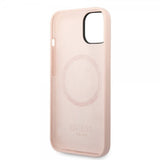 Guess iPhone 14 Plus -silikonikuori, metallilevy, MagSafe, pinkki