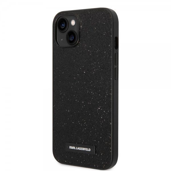 Karl Lagerfeld iPhone 14 Plus -suojakuori Solid Glitter Plaque Logo Musta